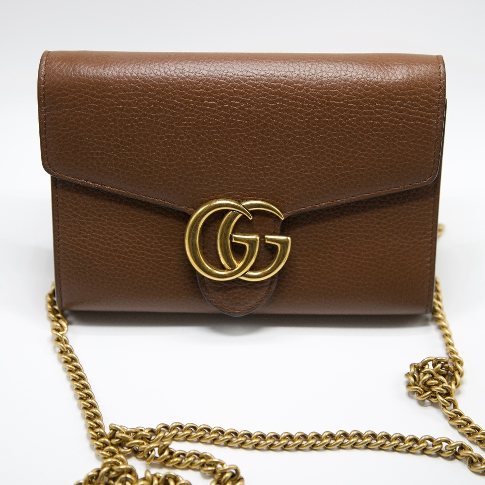GUCCI Marmont Gg Mini Chain Leather Cross Bag